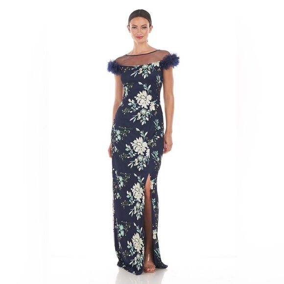NWOT JS COLLECTIONS | HALLY COLUMN GOWN NAVY PISTACHIO 2 - Picture 1 of 14